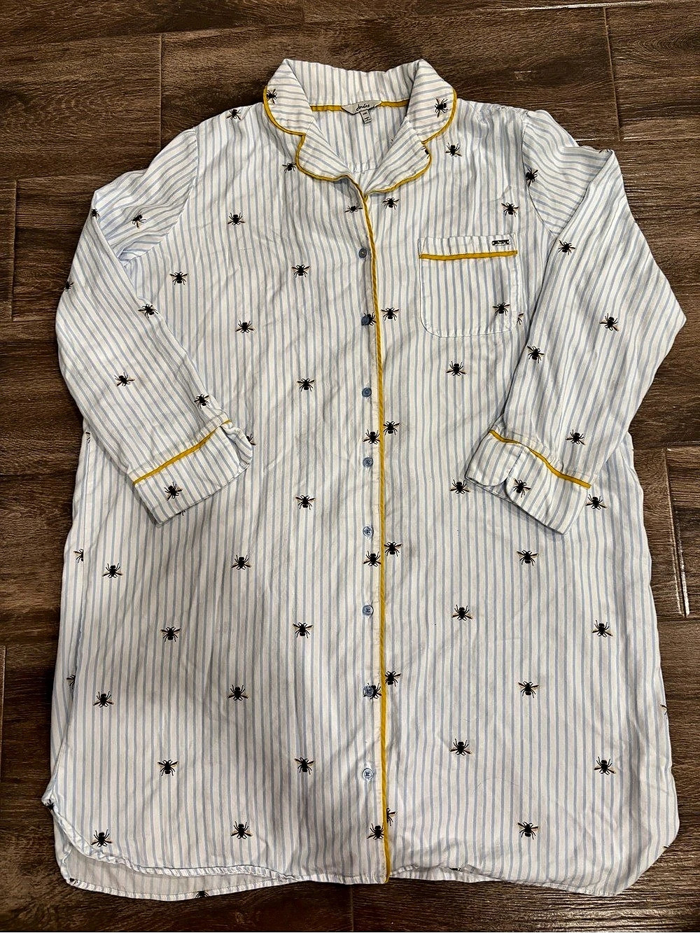 Cotton Blend Bee Print Striped Button Down Sleep Shirt Size XXL Size 18 3/4 slee